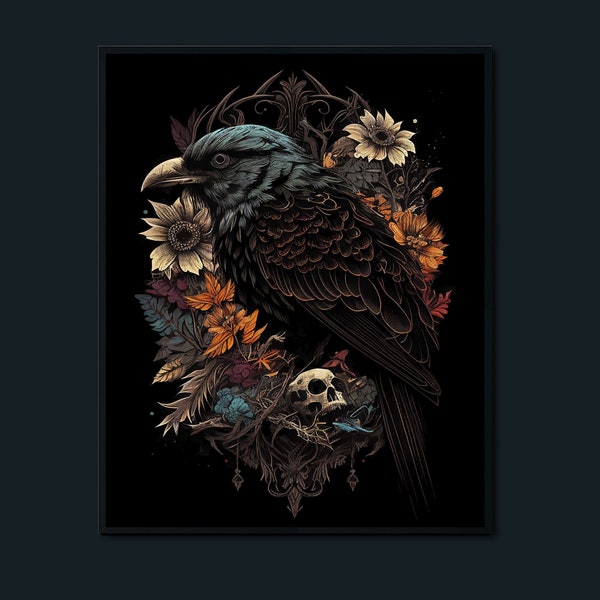 Raven Wall Art PRINTABLE | Whimsigothic Room Decor | Dark Academia Print | Goth Decor | Dark Cottagecore | Witchy Print | Digital JPEG