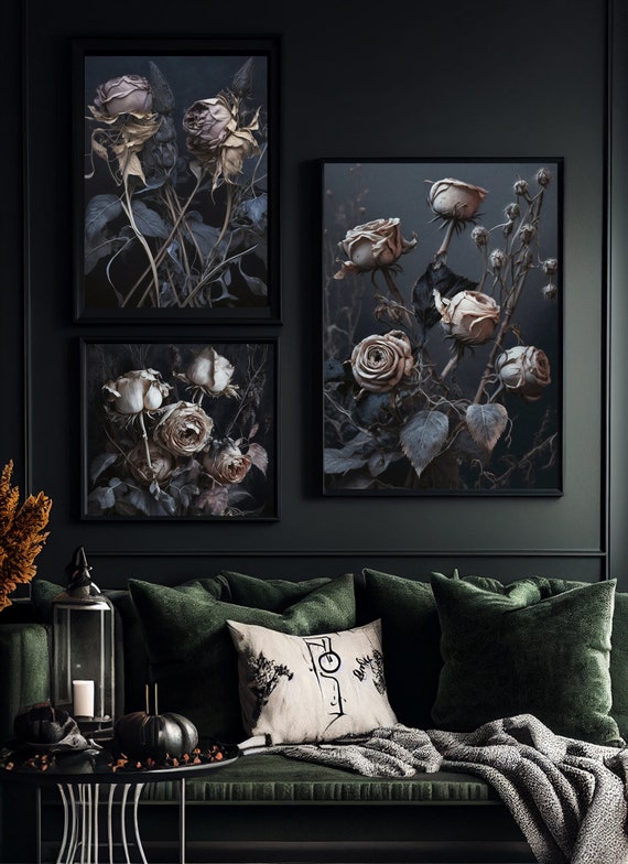Decor Whimsigoth Set of 3 PRINTABLE Wall Art Dried Roses Decor Whimsigoth Set of 3 PRINTABLE Wall Art Dried Roses