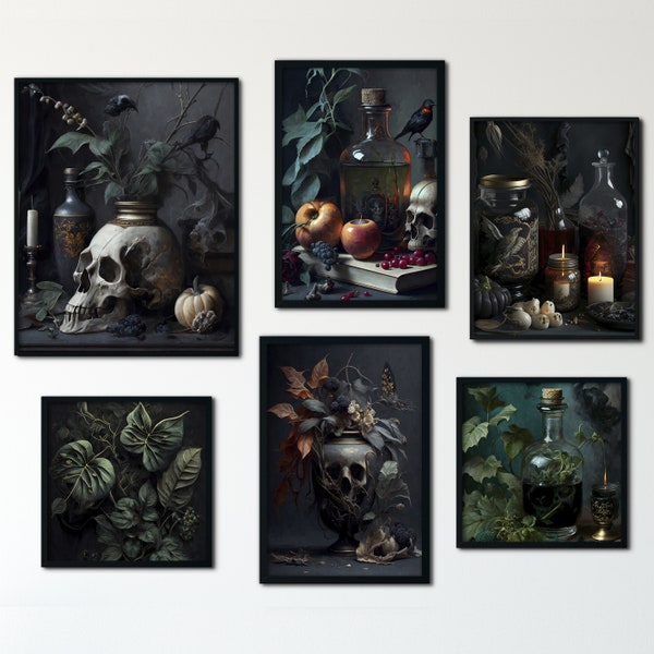 Gothic Küchen Wandkunst 6er Set PRINTABLE, 6x Gothic Kunst druckbar, Goth Decor, Hexe Deko, Grunge Fairycore, Digitaler Download, JPEG