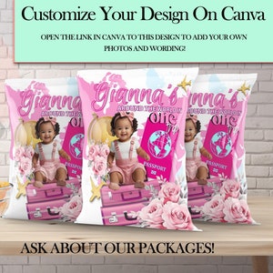 Pink Travel Canva Editable Digital Chip Bags - Digital Download