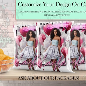 Rosa und schwarze Party Canva bearbeitbare digitale Chip-Taschen - Digital Download