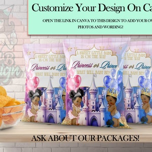 Royal Gender Reveal Canva Editable Digital Chip Bags