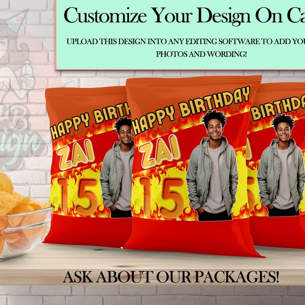 Hot and Spicy Chips Canva Editable Digital Chip Bags - Digital Download