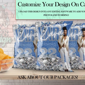 Editable Denim and Diamonds Chip Bags - Canva DIY Party Favors - Instant Download