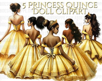 Yellow Princess Quinceañera Doll Clipart Set