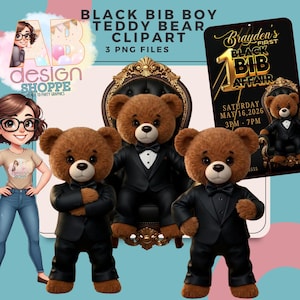Oso de peluche de lujo PNG / Bebé de corbata negra