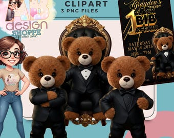 Luxury Teddy Bear Clipart PNG | Black Tie Baby Clipart