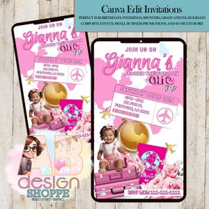 Convite Digital Editável Pink Travel Canva - Download Instantâneo