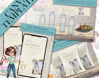 Pearls and Prosecco Canva Templates Digital Bundle - Digital Download