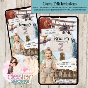 Vintage Travel Canva Editable Digital Invitation - Instant Download