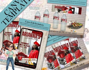 Red Graduate Canva Templates Digital Bundle - Digital Download
