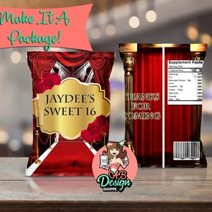 Digital Red Carpet Party Chip Favor Bag/Hollywood Party/Movie Star Party/Movie Night Party