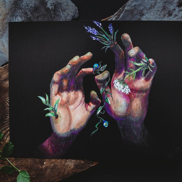 The Gardener Art Print- Memento Mori series 8x11 Art Print | Gallery Wall Art | Plant Lover| hands art| Goth | Dark Bohemian |