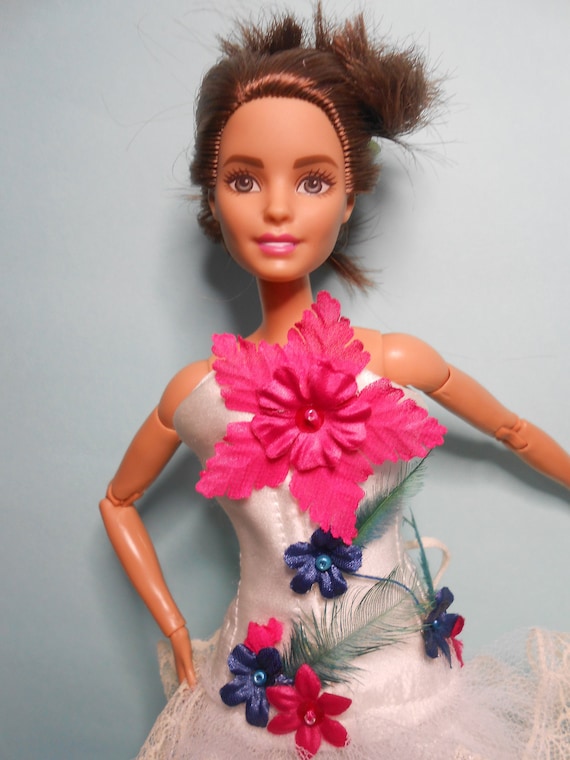Dress Barbie Corset , Strapless Dress for Barbie , Ivory Dress Poppy Parker  , Barbie Size Dress , Dress With Ruffles for Barbie . 