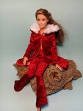Red velvet set for barbie, miniature costume for barbie, coat and pants in velvet barbie size and similar size.