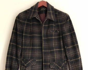 Vintage Plaid Zip up 60's collar wool jacket