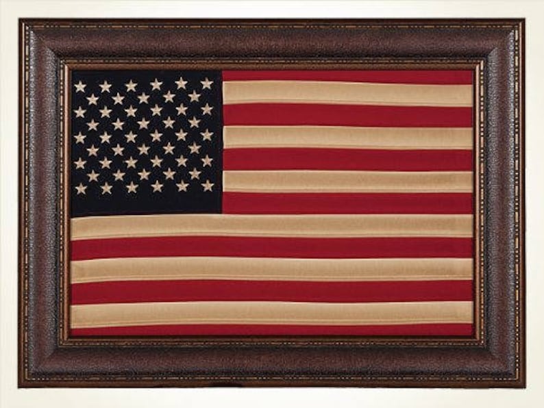Antique Cloth American Flag, Framed, Wall Art, Décor OVERALL Size 42