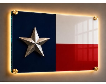 Large Tempered Glass Texas Flag Wall Art, Vintage Lone Star State Decor, Hidden Mount or Edge Grip Clamp Glass, Western Rustic Wall Decor