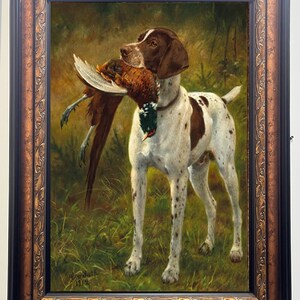 Reproduction Canvas Print - English Pointer with Pheasant by Henry von Reth (1858-1913) - Framed 42x30 Inch，other frames available