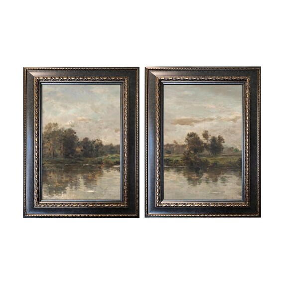 Bords du Chenal（海峡の岸辺） Bords Du Fleuve by Charles-françois Daubigny 42x30 Framed French
