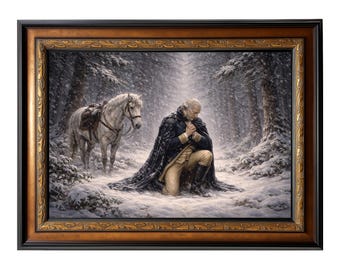 George Washington en oración: arte simbólico de la fundación estadounidense, fe y determinación, enmarcado, 42 x 30