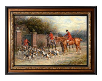 Off to the Hunt! C1880s Victorian Fox Hunt Painting by Heywood