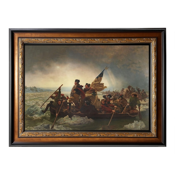 Framed Washington Crossing the Delaware by Emanuel Leutze, 1851, Revolutionary war art, antique art printon canvas, framed size 42X30"