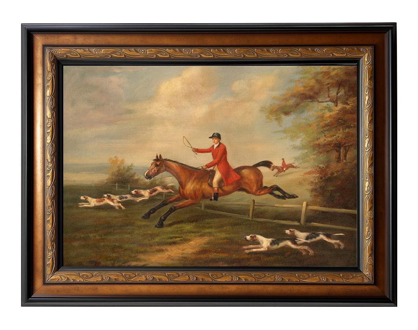 Fox Hunting Scene by J.N. Sartorius Large 42x30 Framed Wall Art