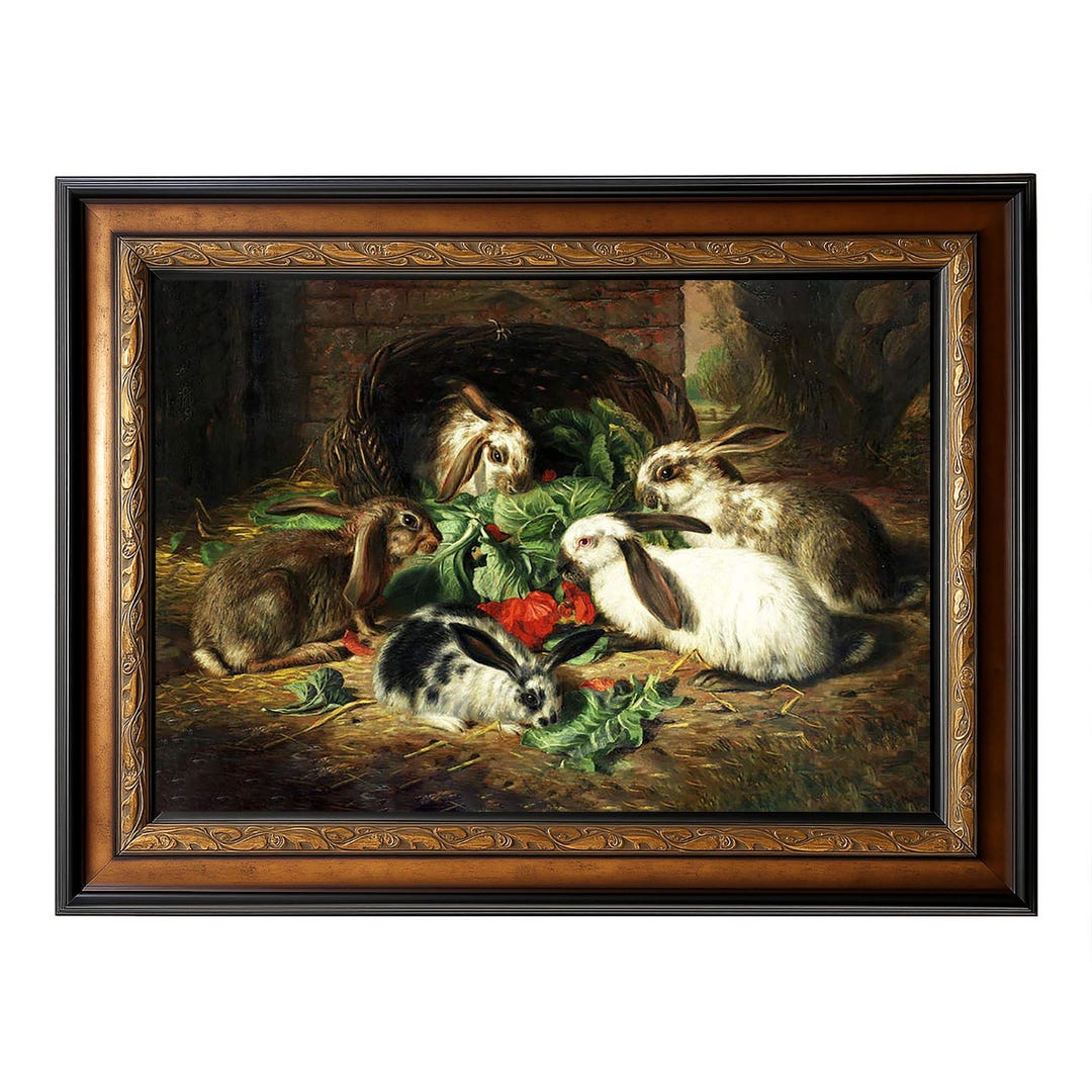 Rabbits Meal Framed 42x30 Classic Farm Animal Wall Art Vintage Bunny ...