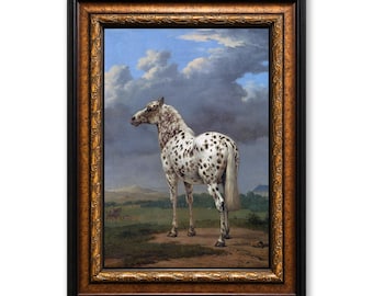 The Piebald Horse Framed Canvas Wall Art, Paulus Potter Oil Painting Print, Large Vintage Home Office Wall Decor