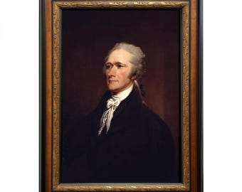 Retrato militar de Alexander Hamilton durante la Guerra de la Independencia de Estados Unidos, obra de arte mural sobre el liderazgo de los Padres Fundadores, presentada en 42 x 30