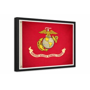 Framed Vintage  Marine Corps Flag Style Wall Art Displayed in 42x30 100% Cotton Cloth real Embroidered with Grommets Vintage Military Decor