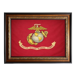 Framed Marine Corps Flag Style Wall Art Displayed in 42x30 100% real Cotton Cloth real Embroidered Look with Grommets Vintage Military Decor