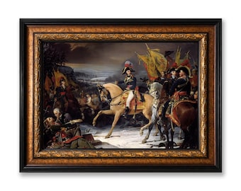 Battle of Hohenlinden Framed Canvas Wall Art, Henri Frederic Schopin Historical Battle Painting Print, Large Vintage Wall Decor