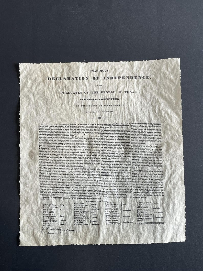 Antique Declaration Format Texas Declaration of Independence With Vintage Edges – 1836 Republic of ...