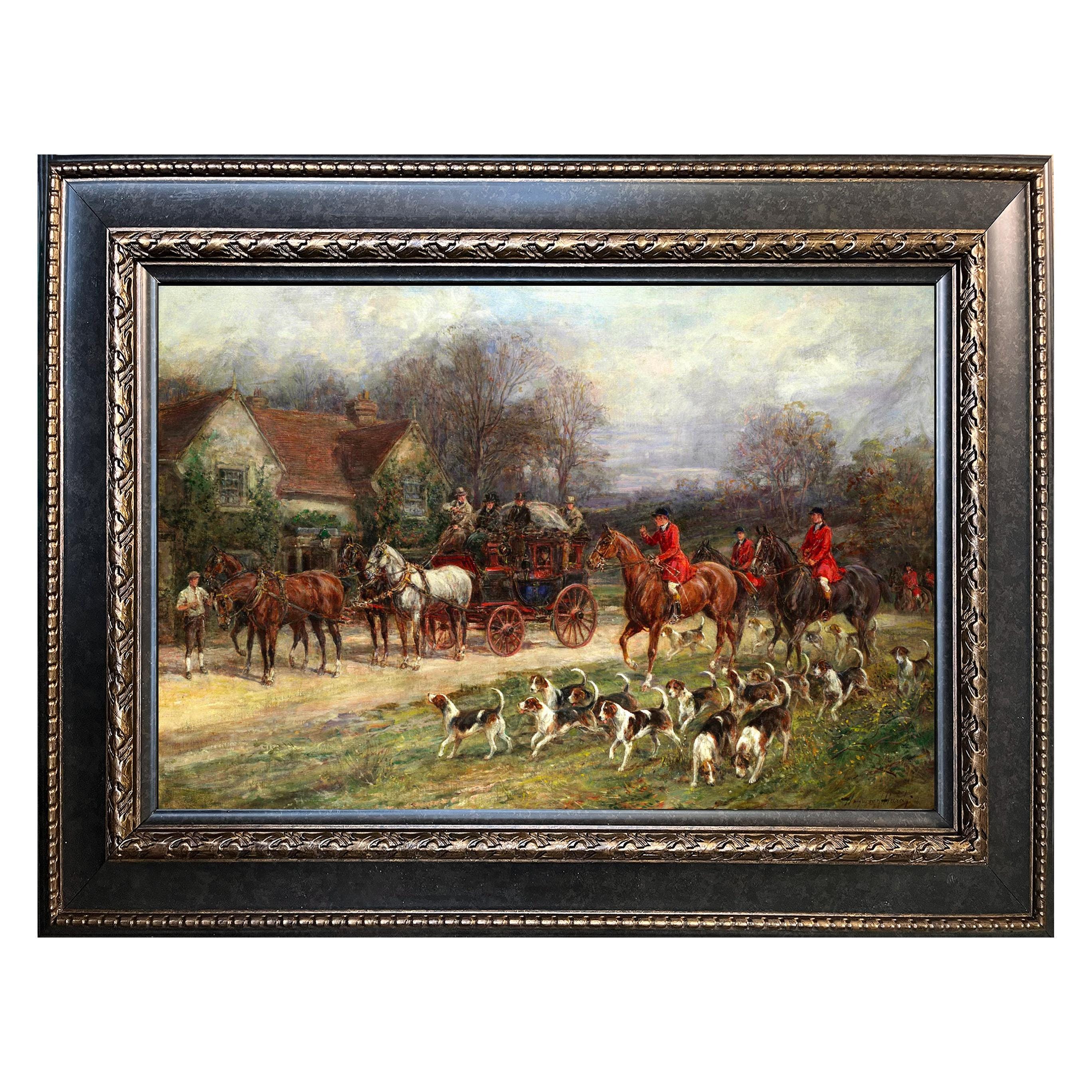 Off to the Hunt by Heywood Hardy Framed 42x30 Victorian Fox Hunt