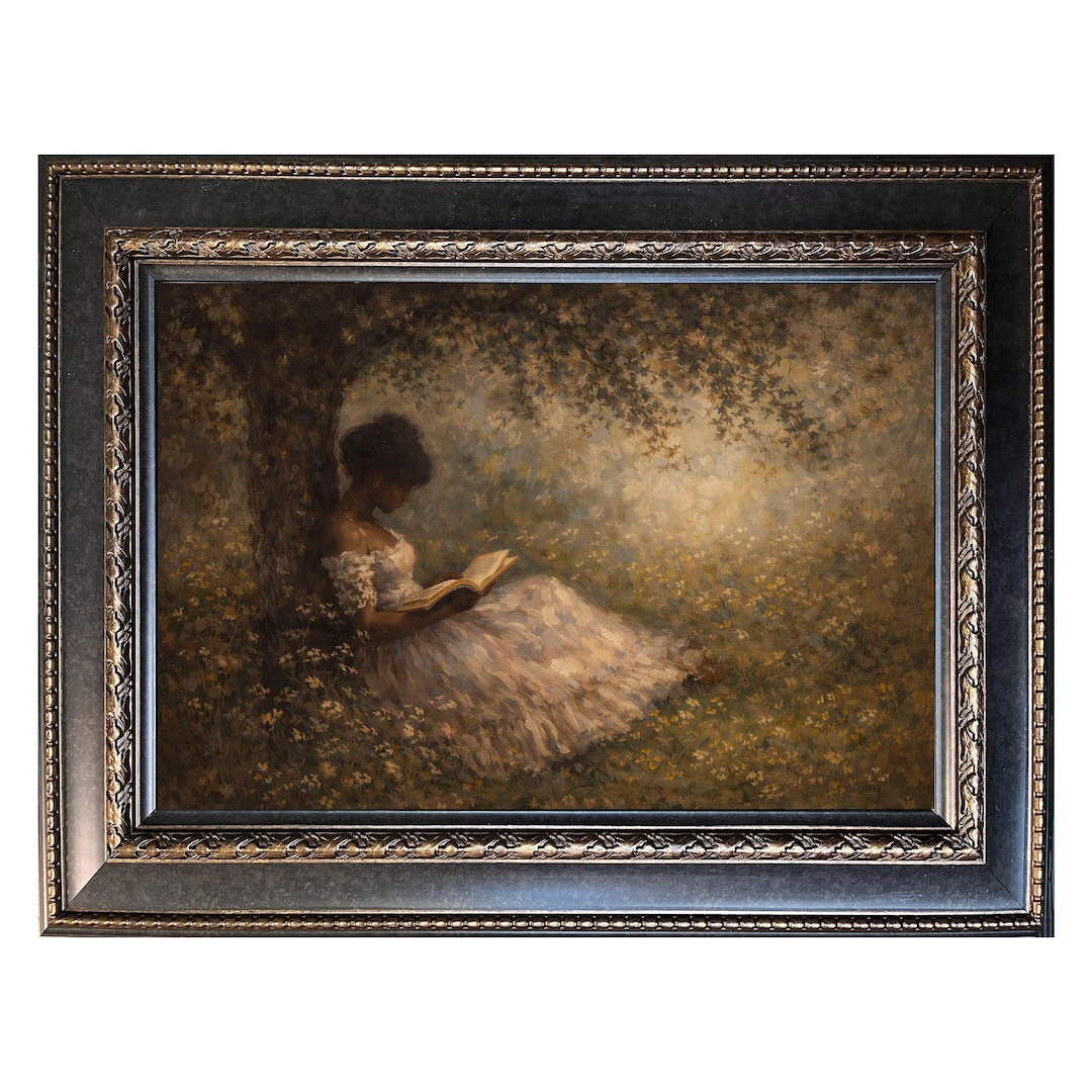 Victorian Woman Reading a Book – Vintage Black Art Portrait, Moody ...