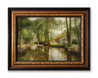 Going to Market Framed Canvas Wall Art, Peder Mork Monsted Danish Landscape Painting Print, Vintage Scandinavian Country Wall Decor