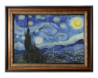 Noche estrellada enmarcada de Vincent Van Gogh, arte antiguo, posimpresionista, bellas artes, arte antiguo, impresión de arte holandés, tamaño enmarcado: 42 x 30 pulgadas