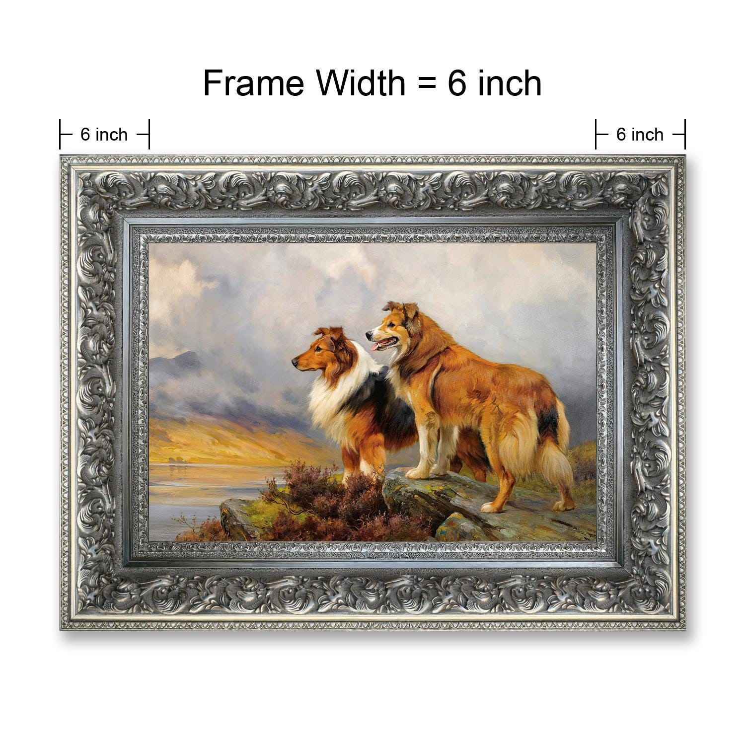 Two Collies Above a Lake Framed Canvas Wall Art, Wright Barker