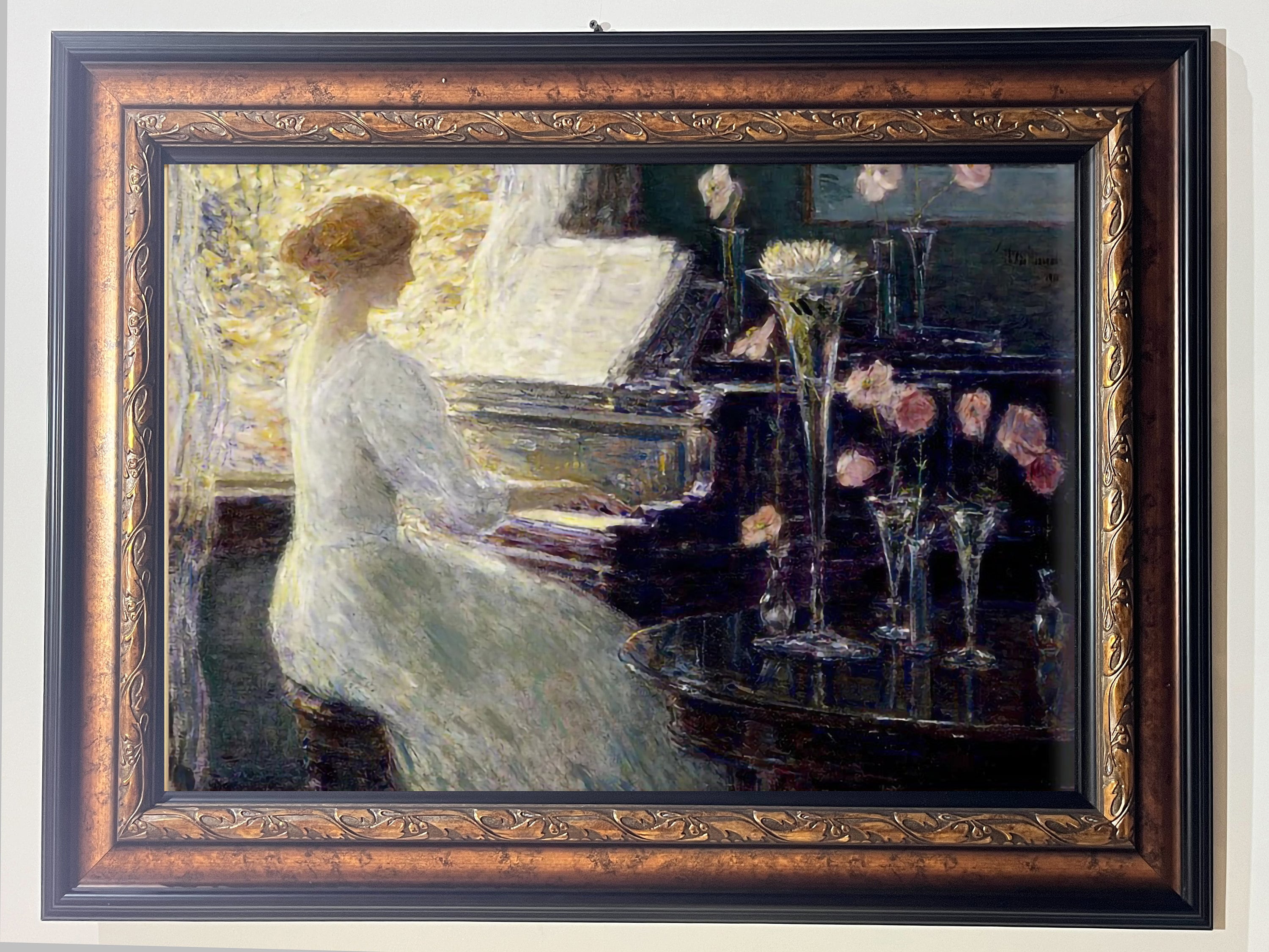 Framed Vintage Piano| Woman Figurative | Home Decor , Oil Painting