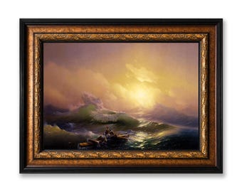The Ninth Wave Framed Canvas Wall Art, Ivan Aivazovsky Moody Romantic Seascape Oil Painting Print, Large Wall Decor for Home Office