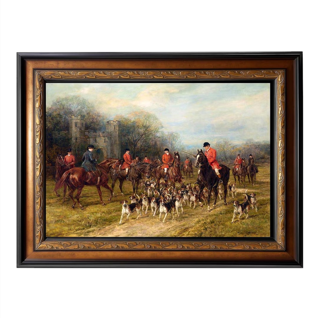 The Meet by Heywood Hardy 42x30 Framed Fox Hunt Art Victorian