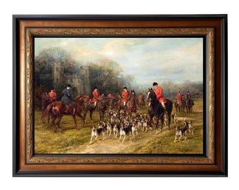 【希少品】英国製　フィンズベリー★Hunting Scenes★プレート6枚 The Meet by Heywood Hardy 42x30 Framed Fox Hunt Art Victorian