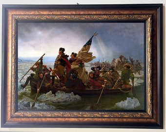Framed Washington Crossing the Delaware by Emanuel Leutze, 1851, Revolutionary war art, antique art printon canvas, framed size 42X30&quot;