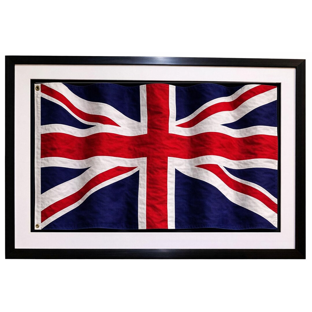 Framed Union Jack Flag Wall Art UK Flag Decor Waving Vintage Style ...