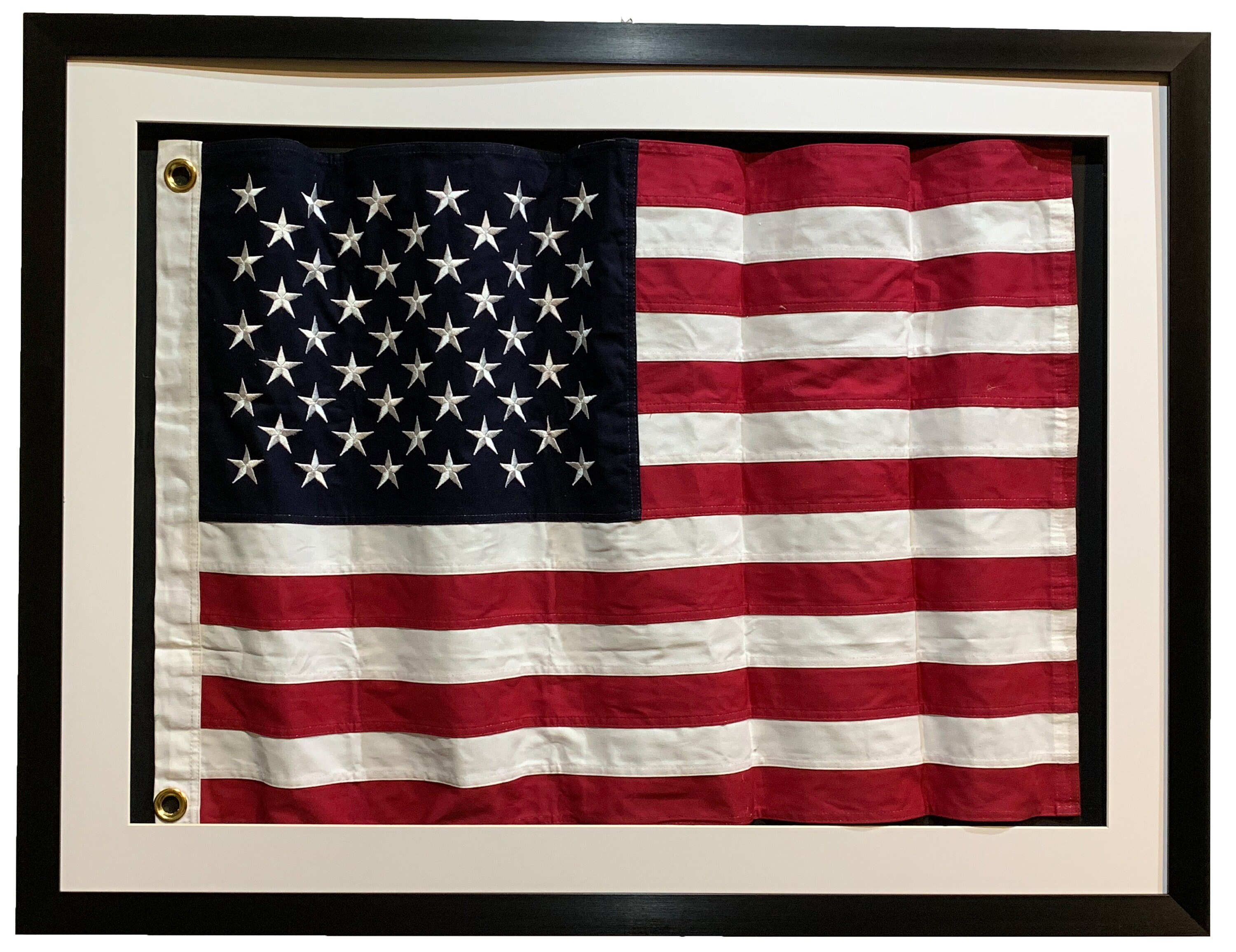 Framed Real Cotton Embroidered American Flag Usa In 50