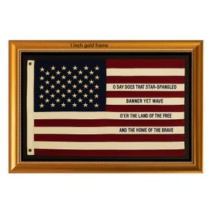 Framed 100% Cotton American Flag USA Flag Wall Art with Embroidered Stars & Lyrics, Patriotic Home Décor, Veteran Gift, USA Heritage Display