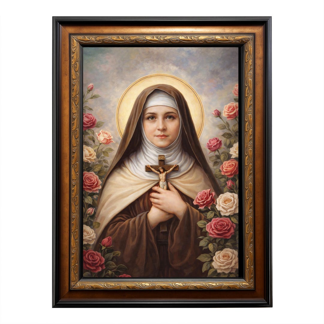 Saint Thérèse of Lisieux Catholic Portrait Framed 42x30 Sacred Wall Art ...