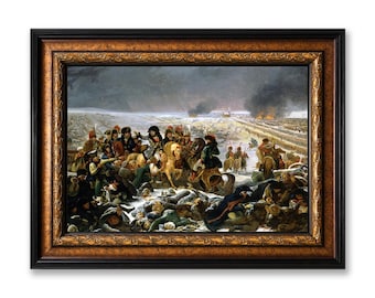 Napoleon on the Battlefield of Eylau Framed Canvas Wall Art, Antoine-Jean Gros French Military Painting Print, Vintage Battle Wall Decor